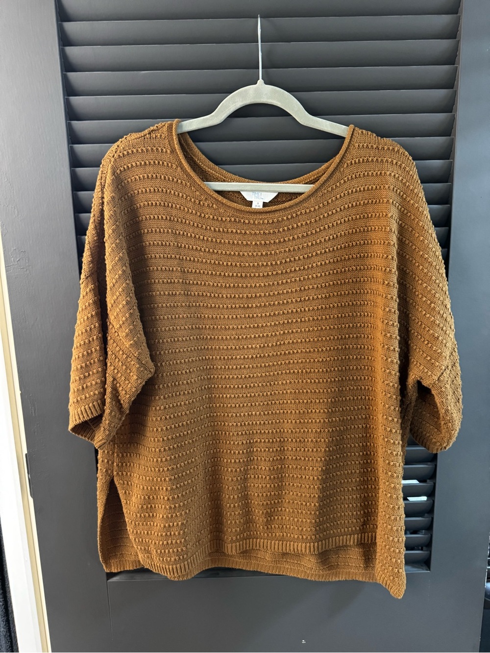 Time and Tru Textured Knit Scoop Neck Sweater in Cognac Brown